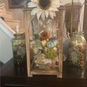 Rustic Wooden Lantern with Autumn Accents